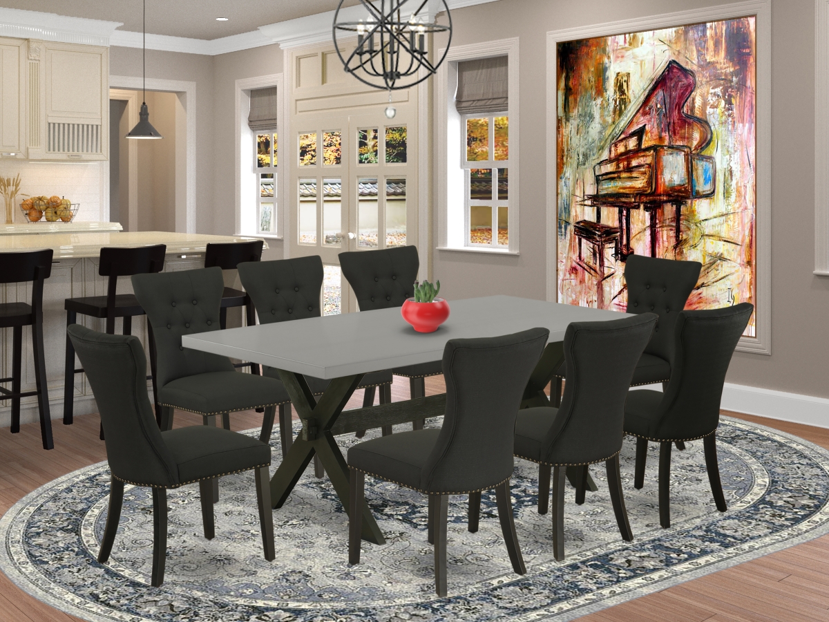 9 Piece X-Style Dining Table Set - Black & Cement