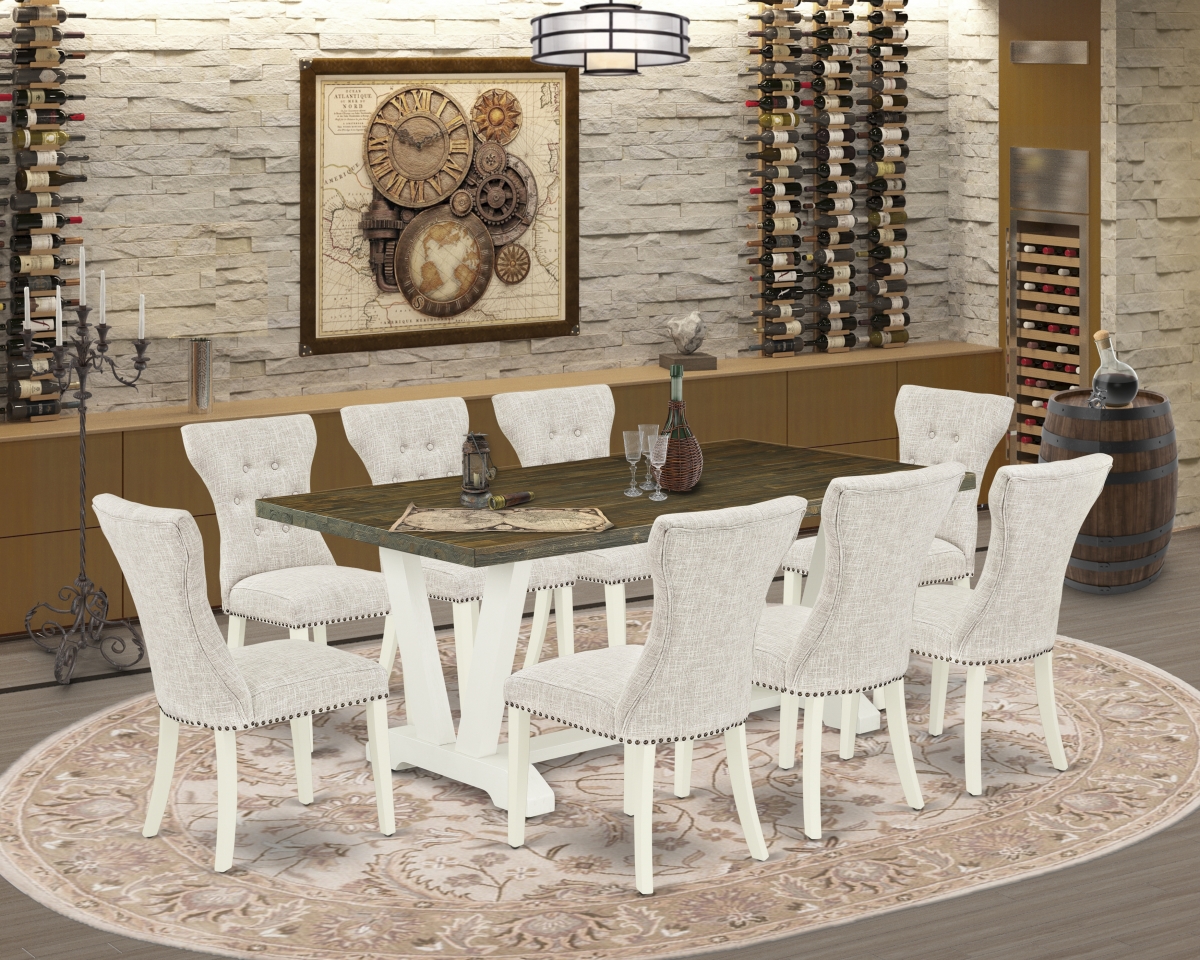 9 Piece V-Style Dining Table Set - Linen White
