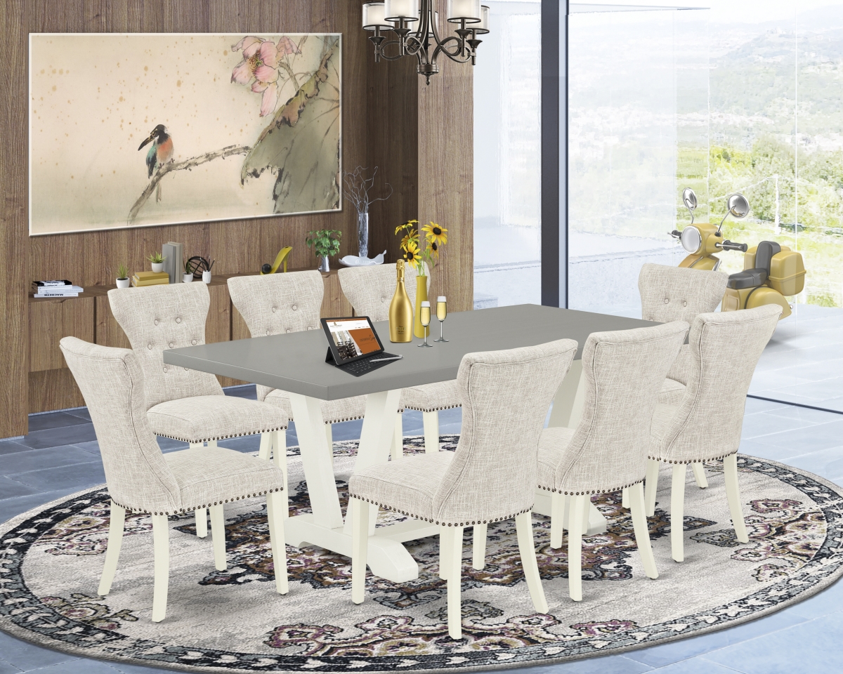 9 Piece V-Style Dining Table Set - Linen White