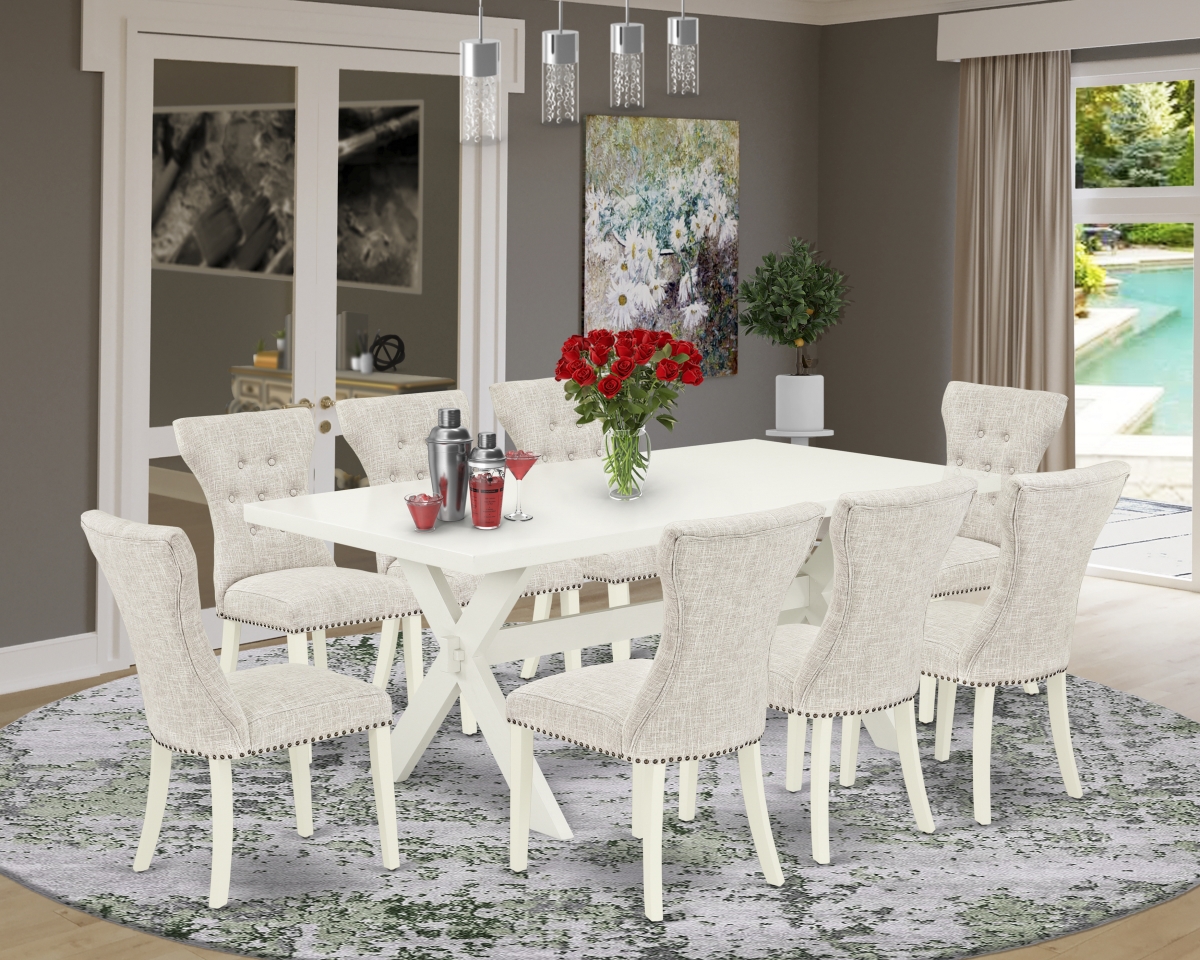 9 Piece X-Style Dining Room Set - Linen White