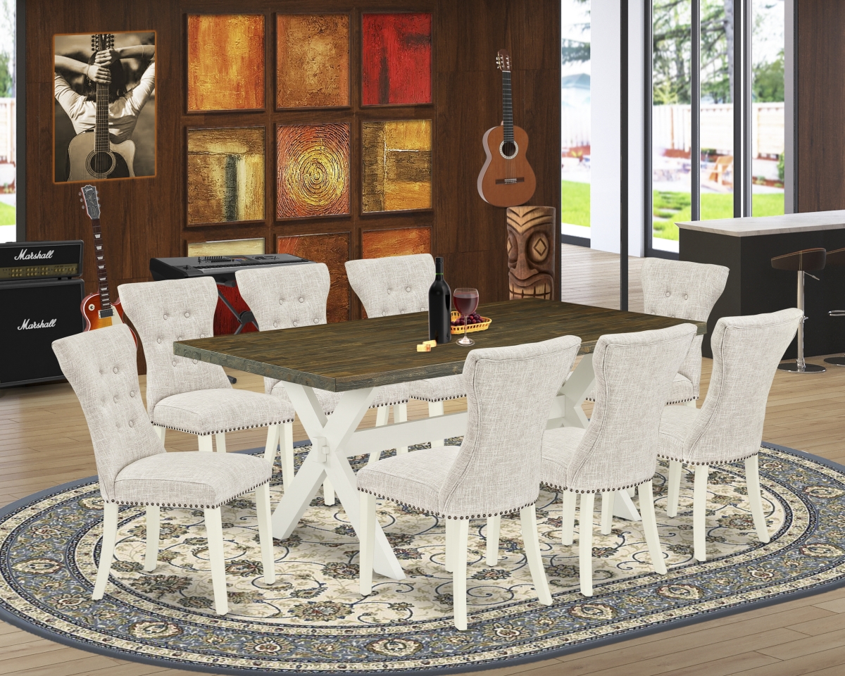 9 Piece X-Style Dining Room Table Set - Linen White