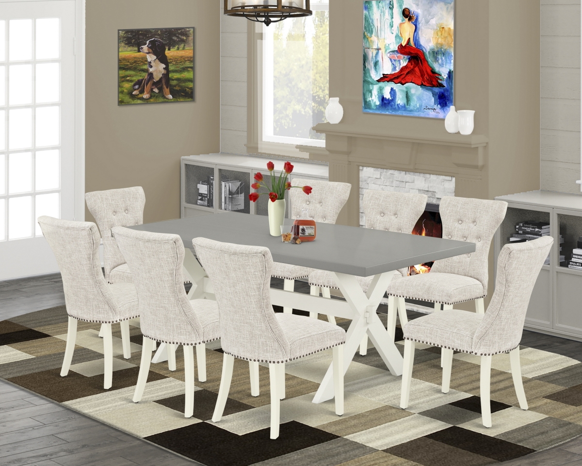 9 Piece X-Style Dining Room Table Set - Linen White