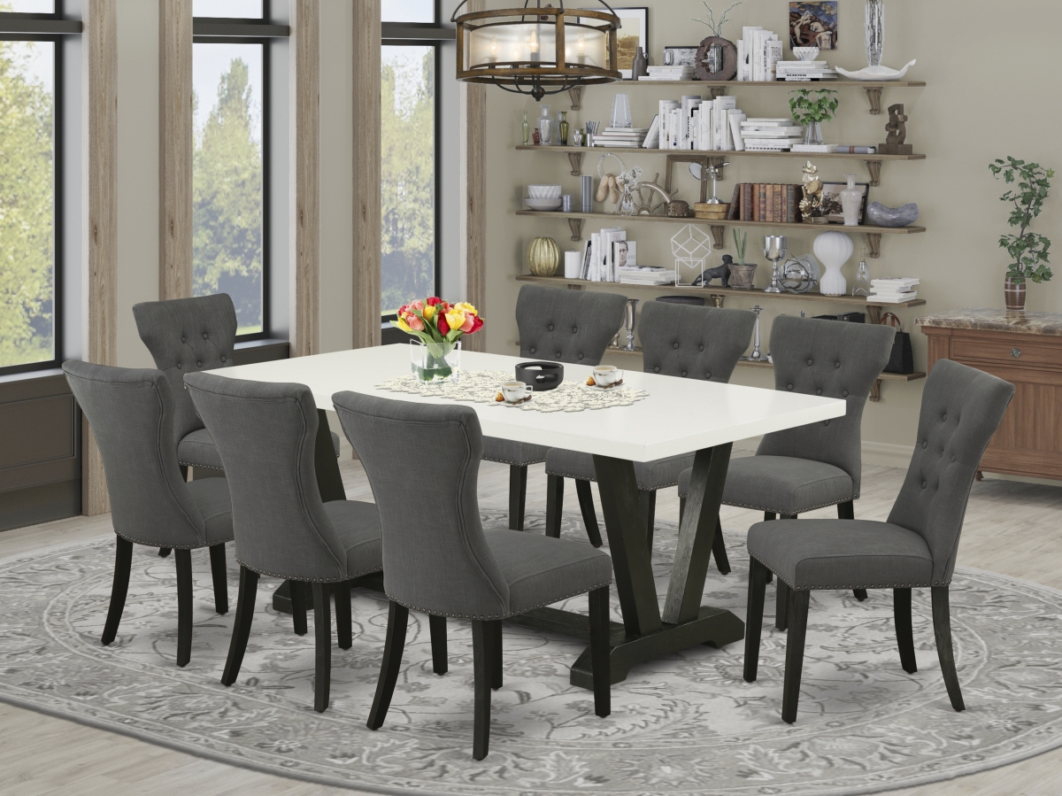9 Piece V-Style Kitchen Table Set - Dark Gotham Gray