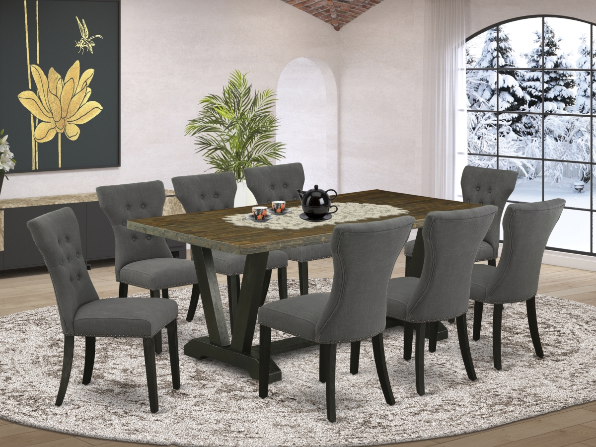 9 Piece V-Style Kitchen Furniture Set - Dark Gotham Gray