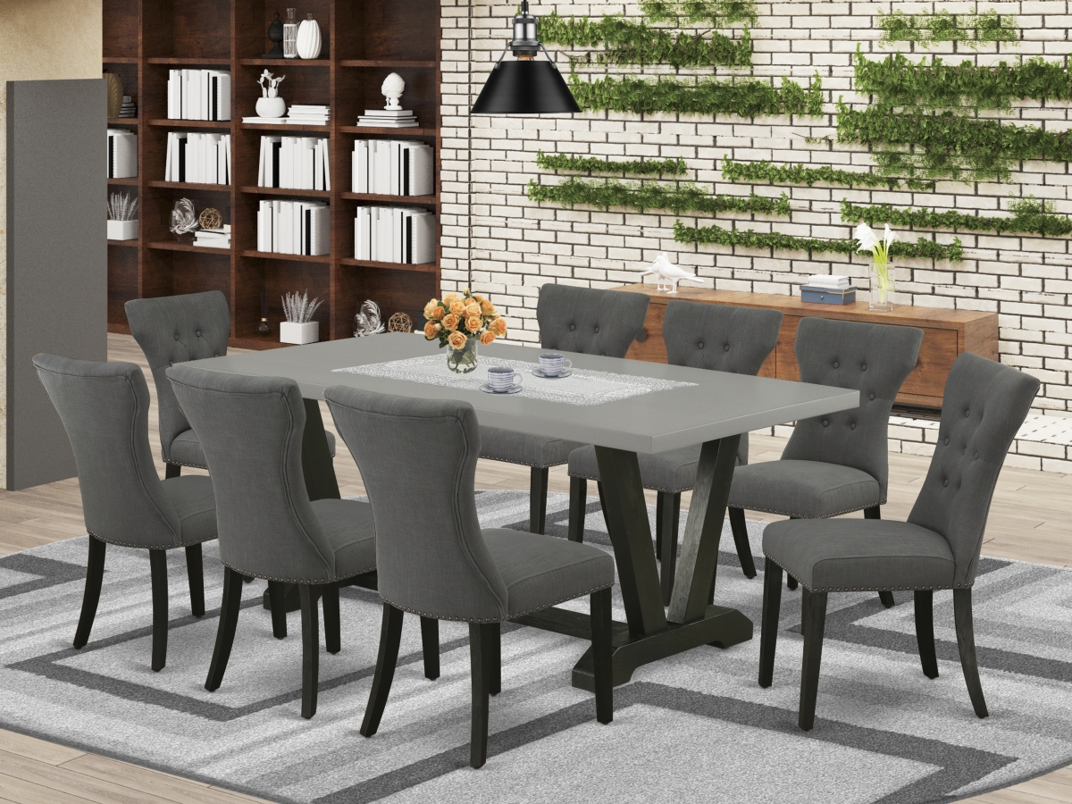 9 Piece V-Style Kitchen Table Set - Dark Gotham Gray