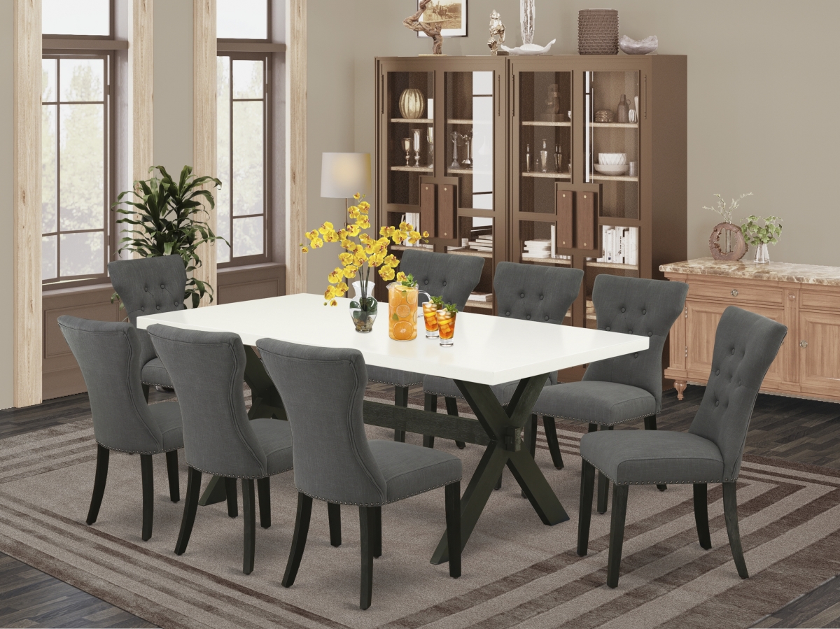 9 Piece X-Style Dining Table Set - Dark Gotham Gray