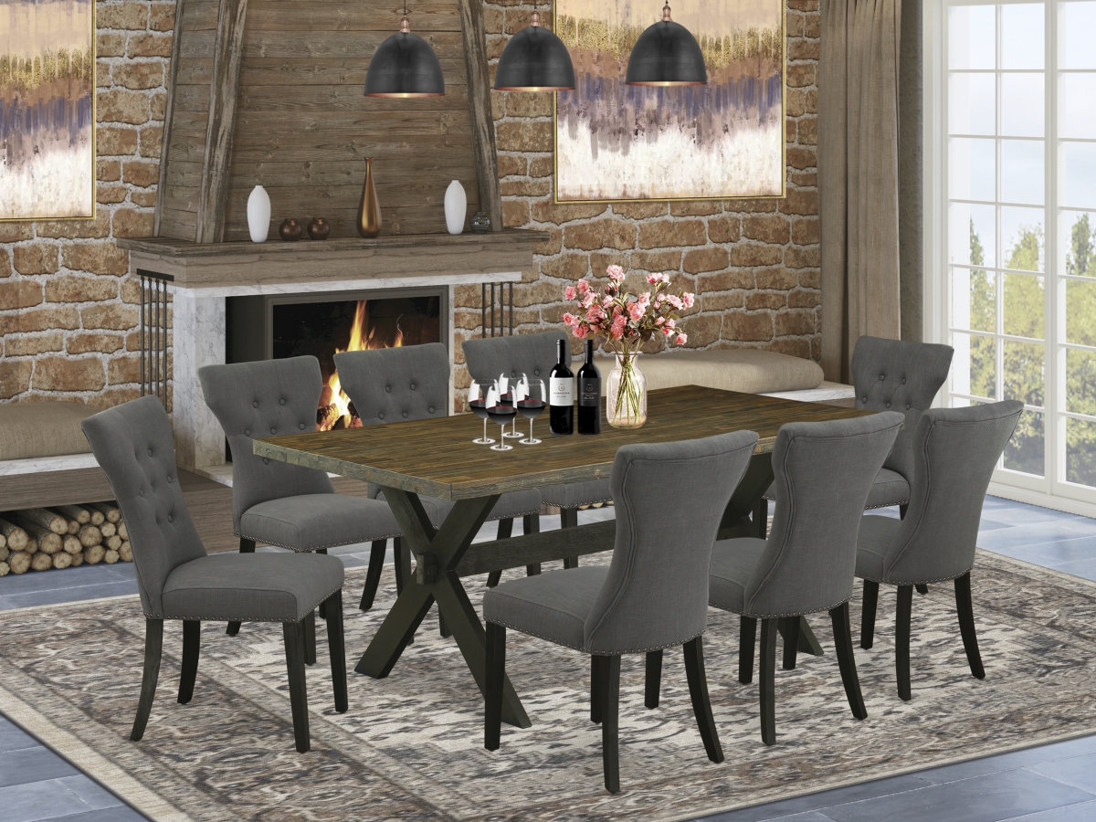 9 Piece X-Style Dining Room Table Set - Dark Gotham Gray
