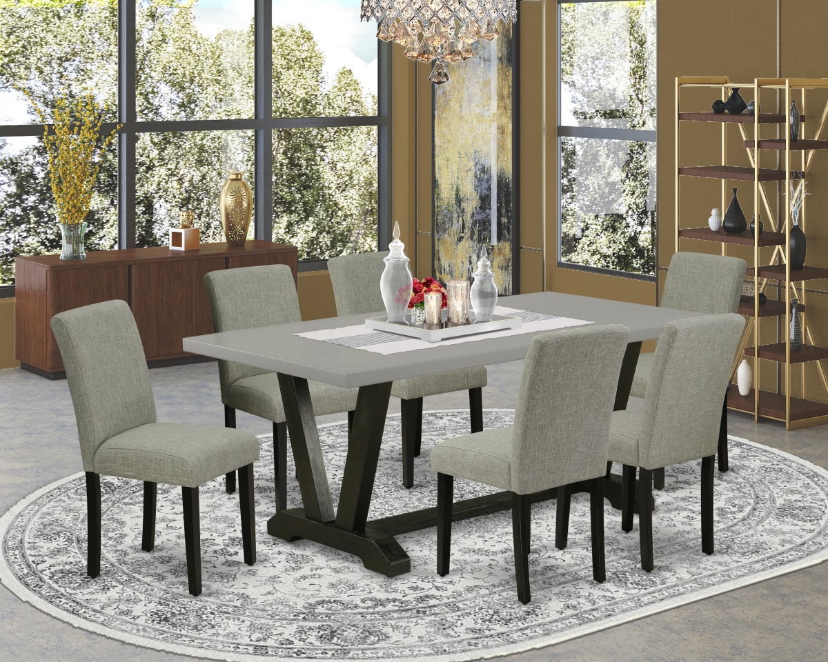 7 Piece V-Style Dining Room Table Set - Shitake & Cement