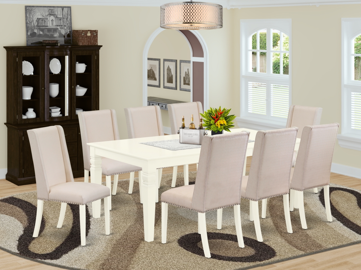 9 Piece Logan Kitchen Table Set - Linen White & Cream
