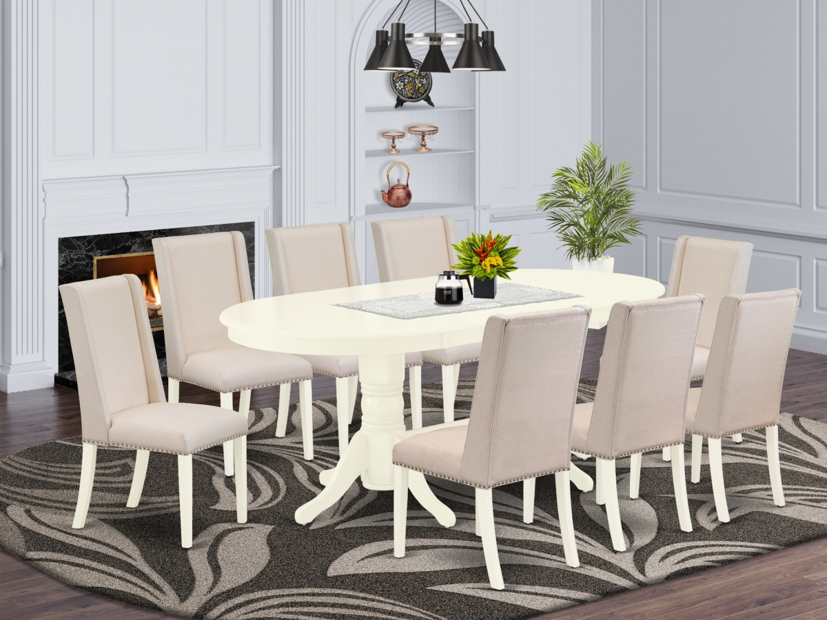 9 Piece Vancouver Kitchen Table Set - Linen White & Cream