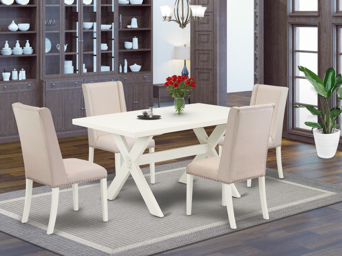 5 Piece X-Style Modern Dining Table Set - Cream & Linen White