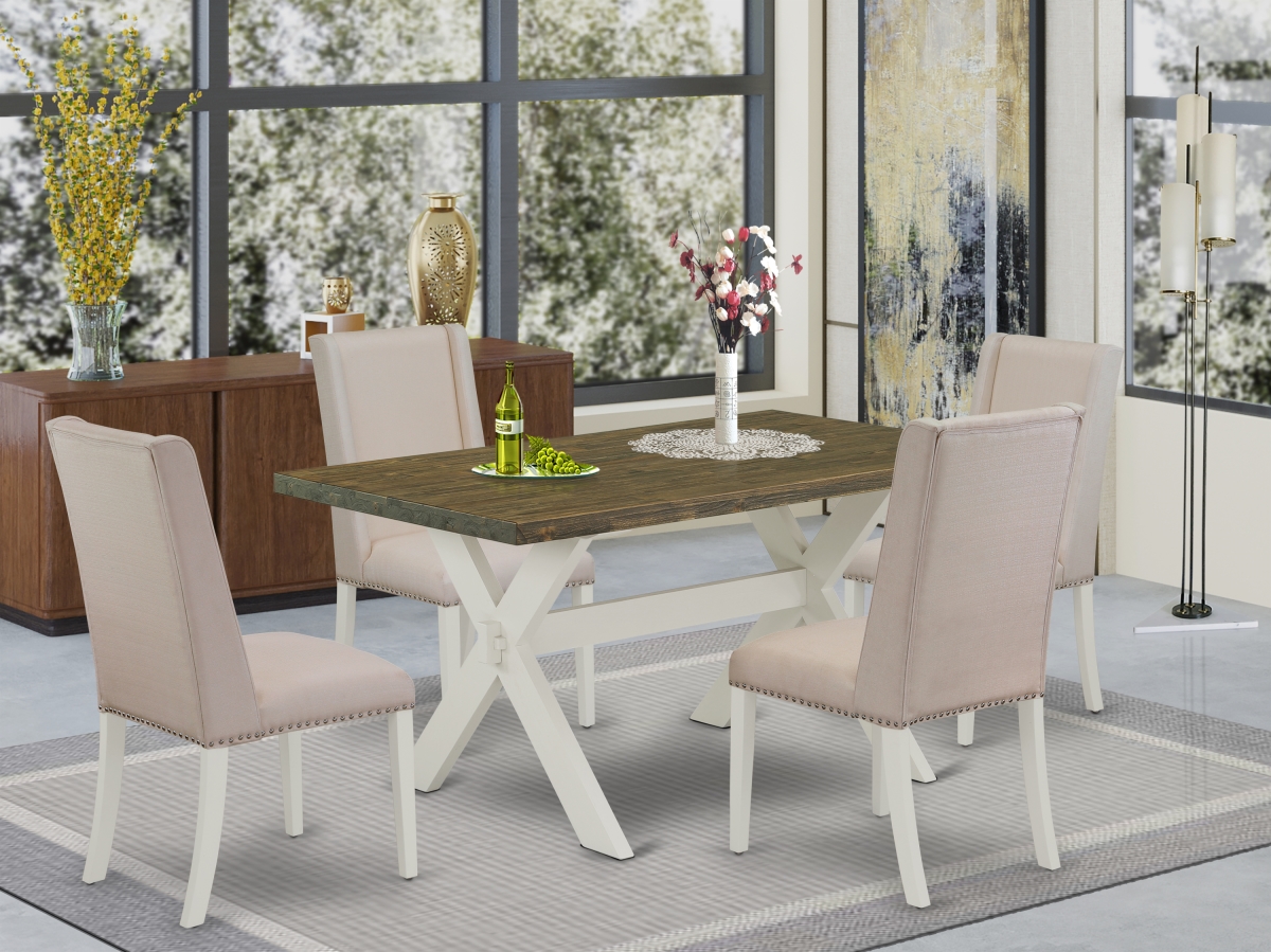 X076FL201-5 5 Piece X-Style Modern Dining Room Set - Linen White -  East West Furniture