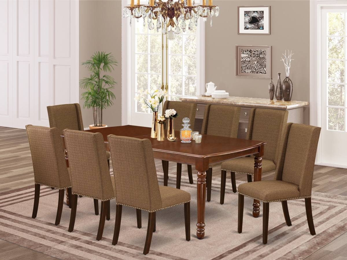 9 Piece Dover Dinette Set - Mahogany & Brown Beige