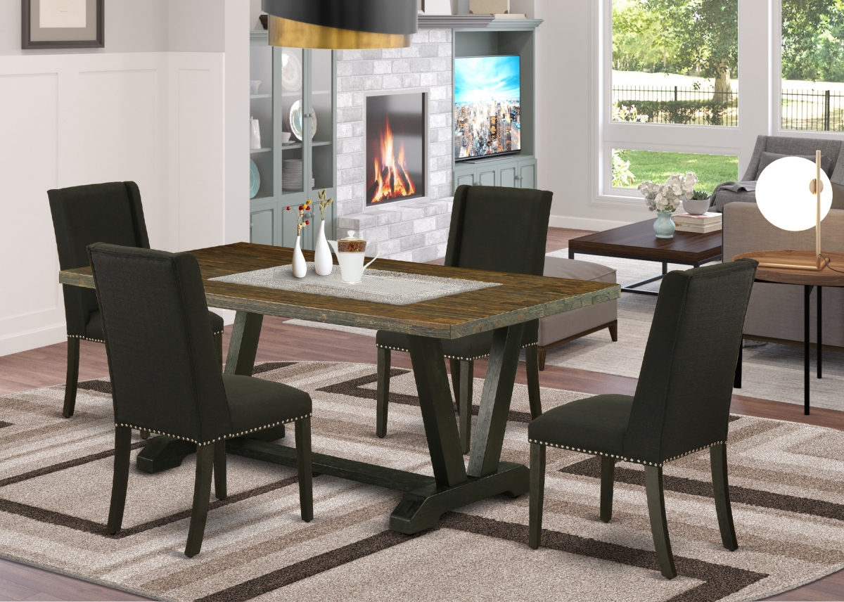 V677FL624-5 5 Piece V-Style Dining Room Set - Black -  East West Furniture