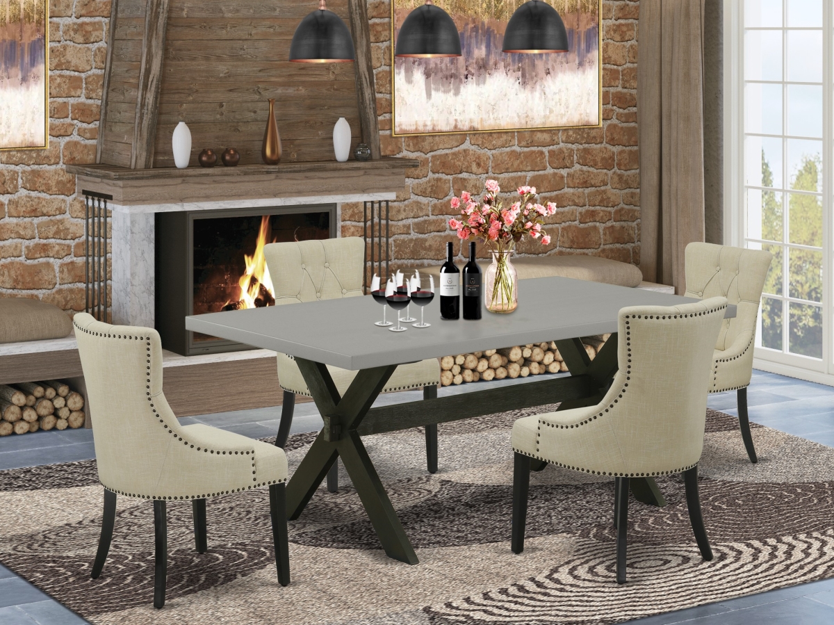 5 Piece X-Style Dining Set - Light Beige & Cement