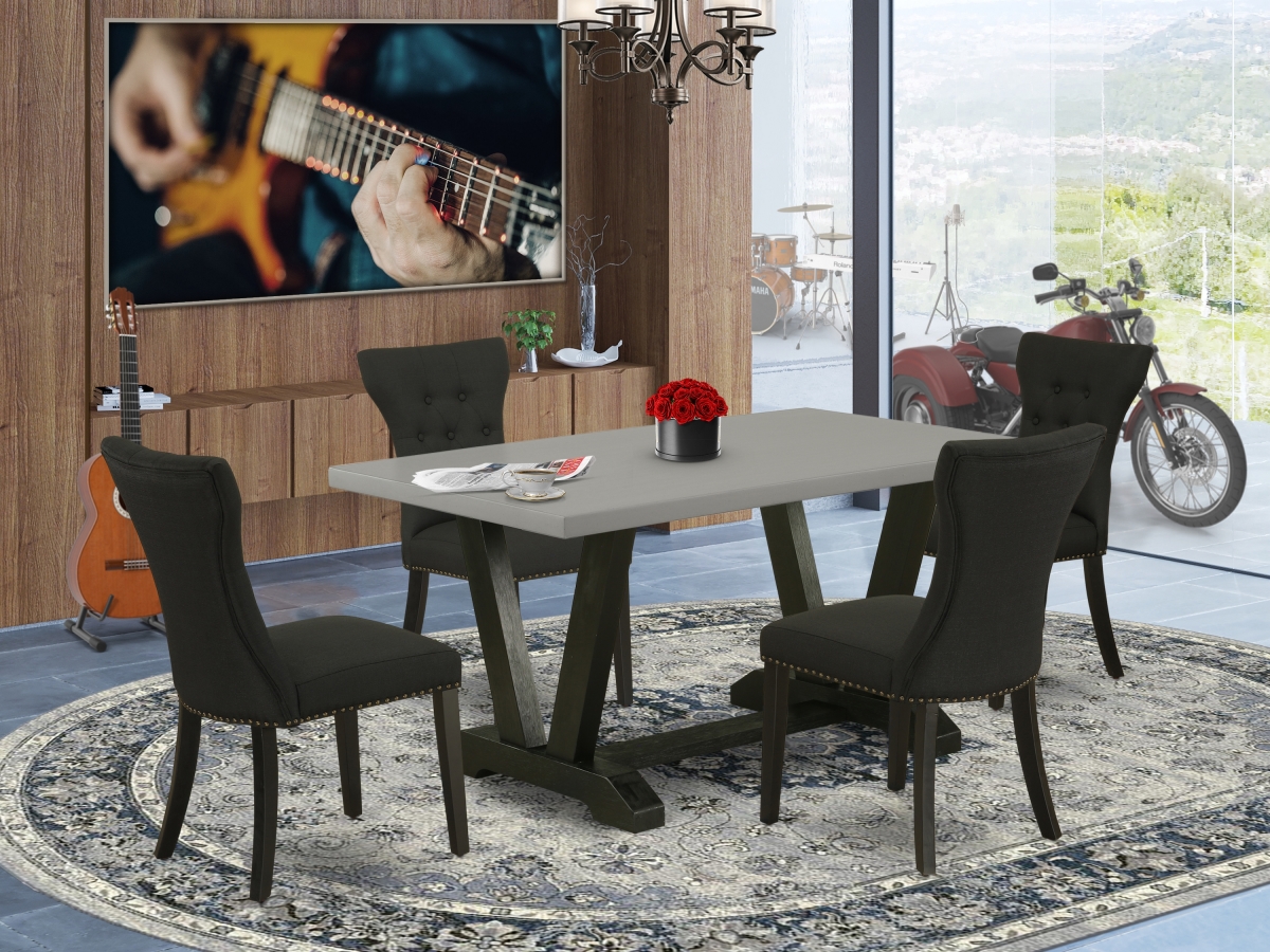 5 Piece V-Style Modern Dining Set - Black & Cement