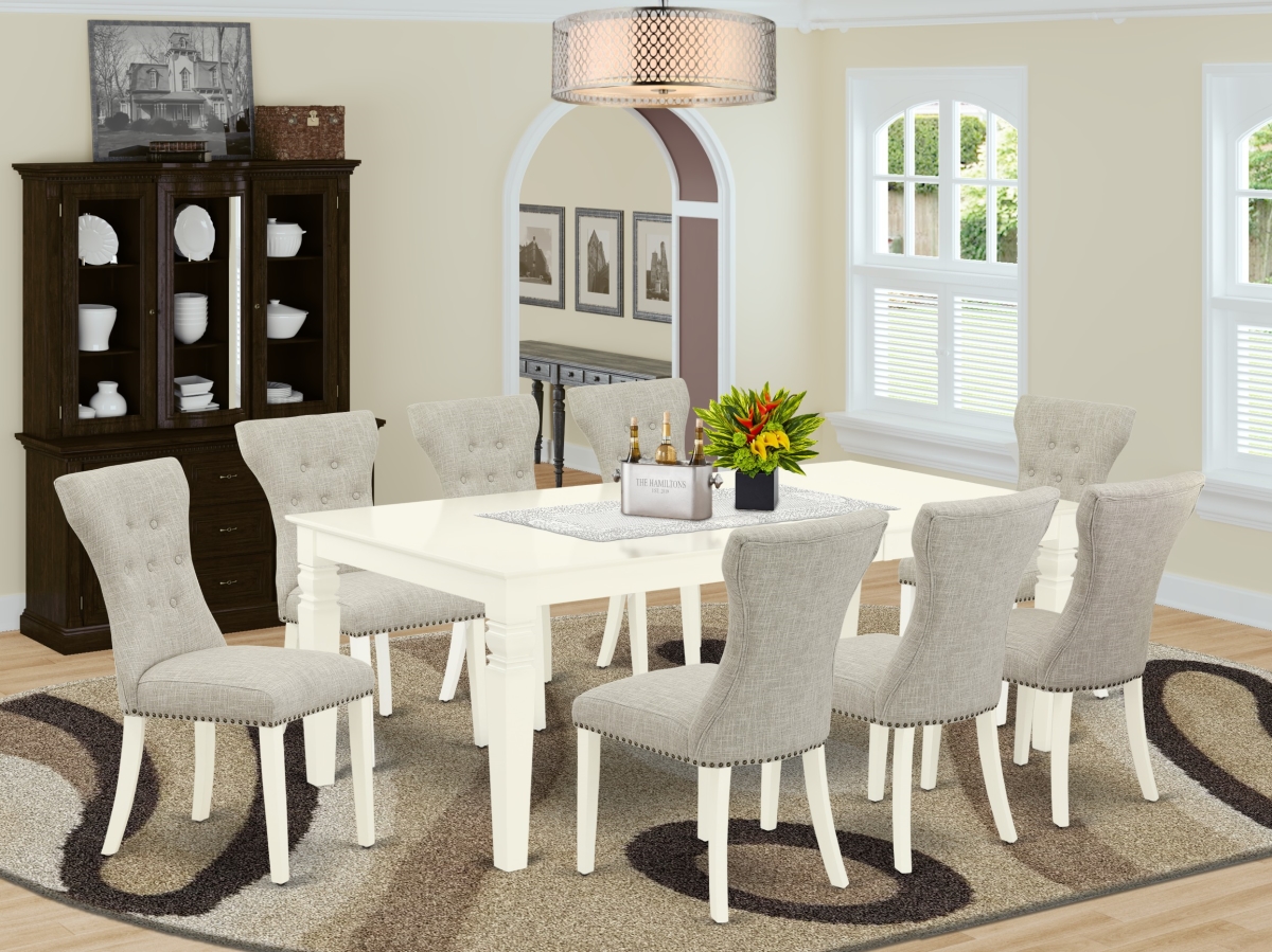 9 Piece Logan Dining Room Table Set - Linen White & Doeskin