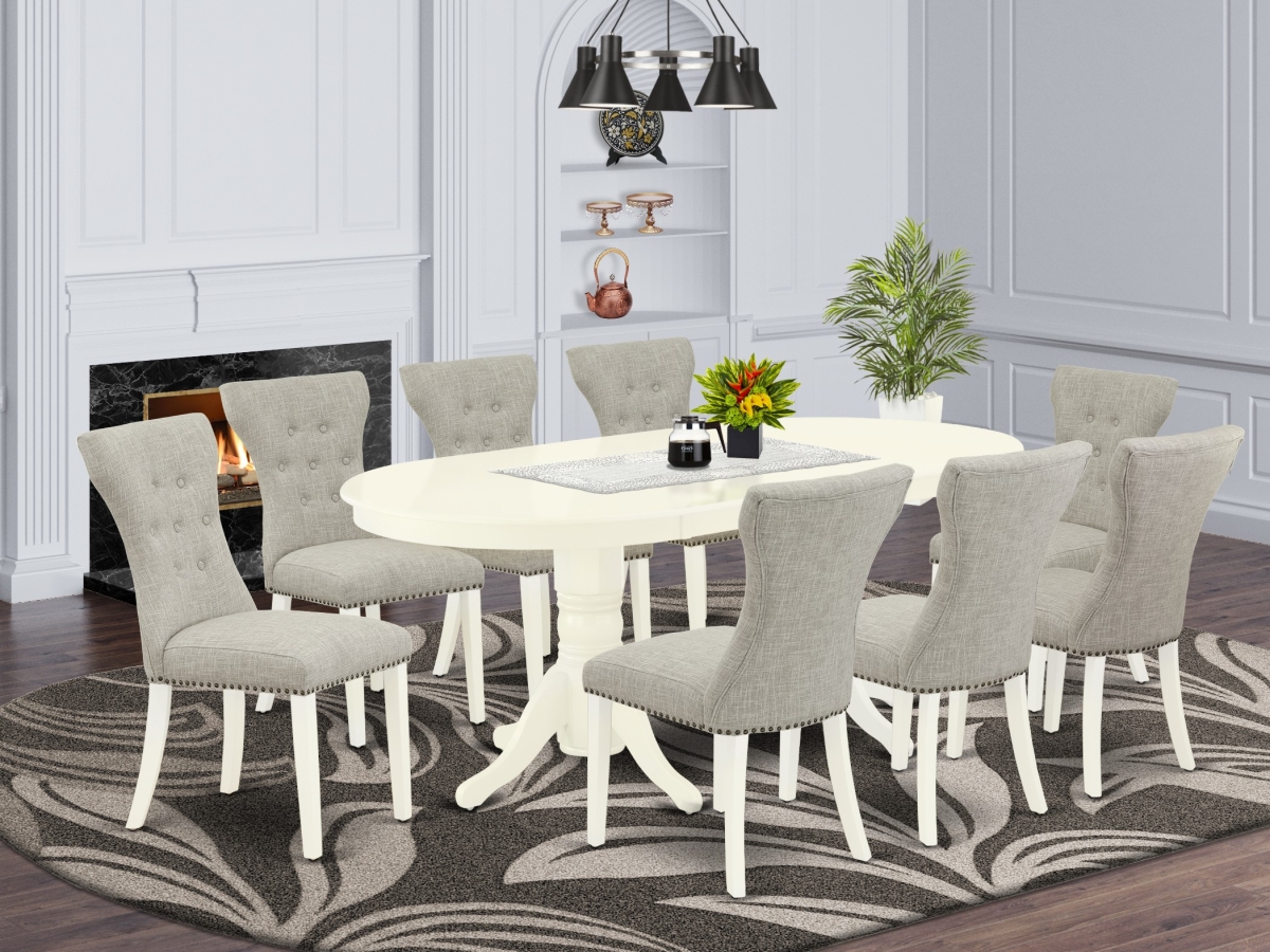 9 Piece Vancouver Modern Dining Table Set - Linen White & Doeskin