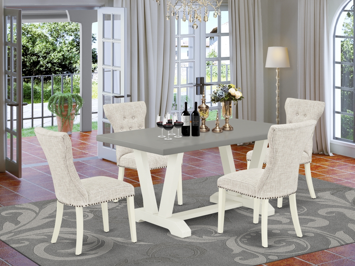 5 Piece V-Style Modern Dining Table Set - Linen White