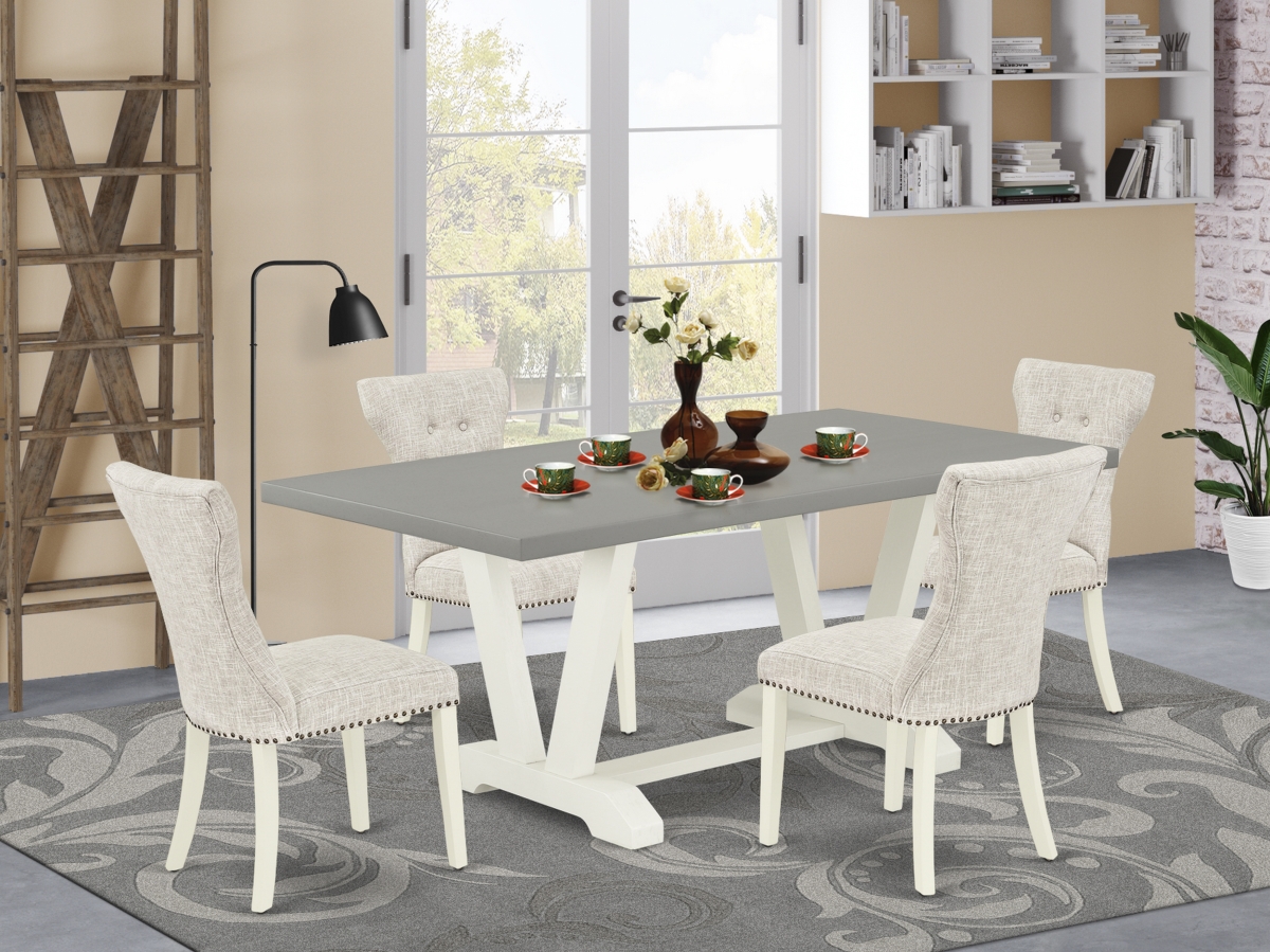 5 Piece V-Style Dining Room Set - Cement, Wire Brushed Linen White & Linen White