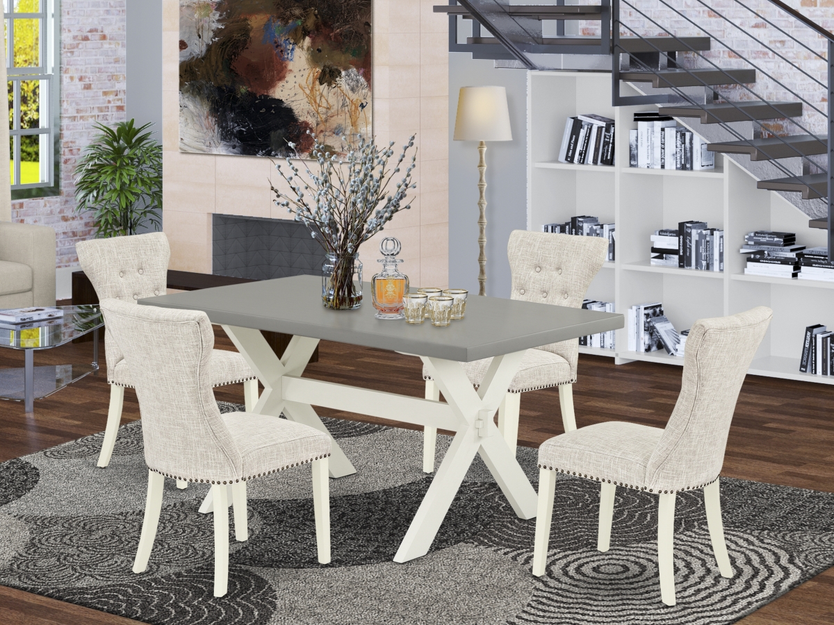 5 Piece X-Style Dining Table Set - Linen White