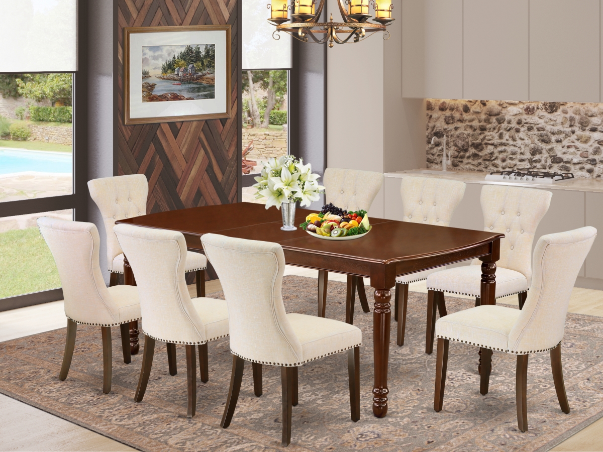 9 Piece Dover Rectangular Dining Table Set - Mahogany & Light Beige