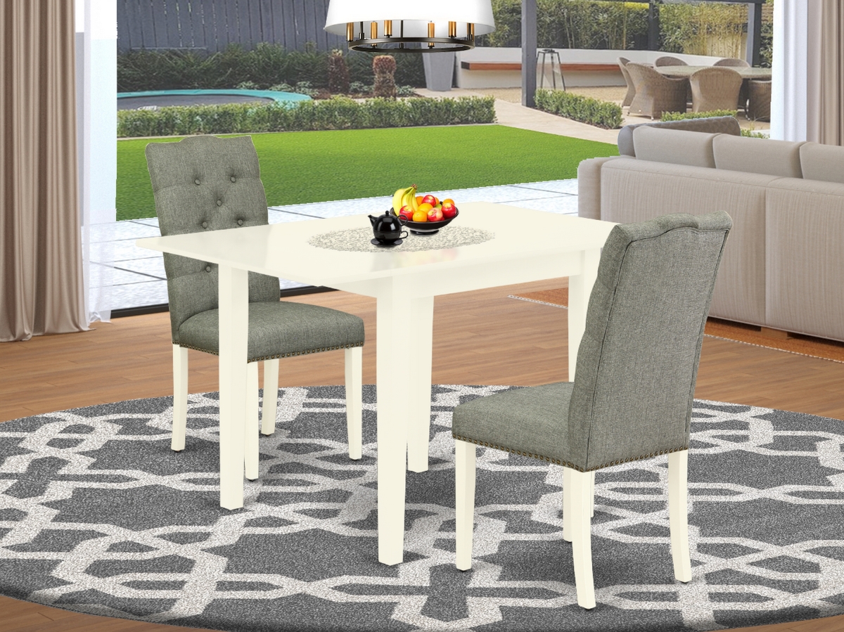 3 Piece Norden Rectangular Dinette Set - Smoke & Linen White