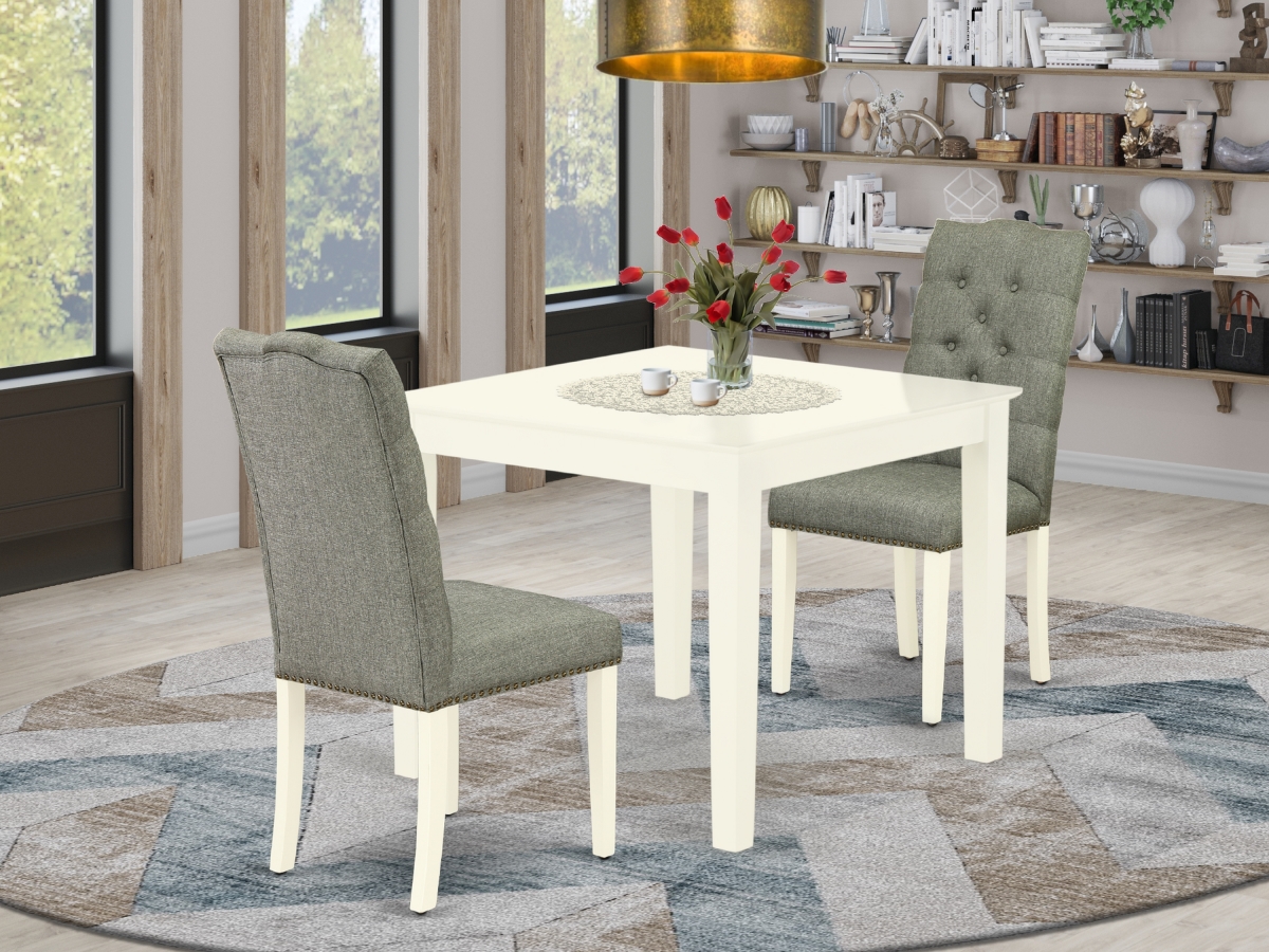 3 Piece Oxford Dining Kitchen Table Set - Smoke & Linen White