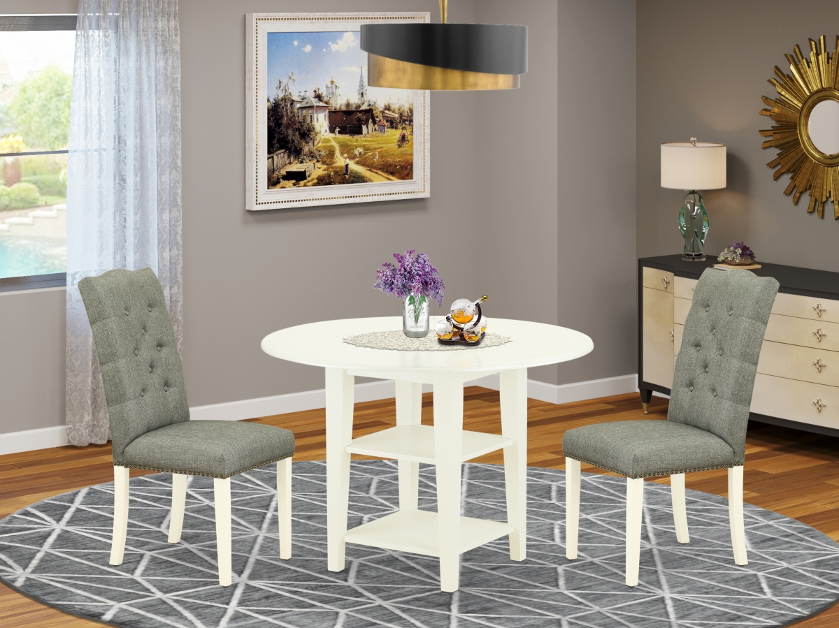 3 Piece Sudbury Dining Room Table Set - Smoke & Linen White