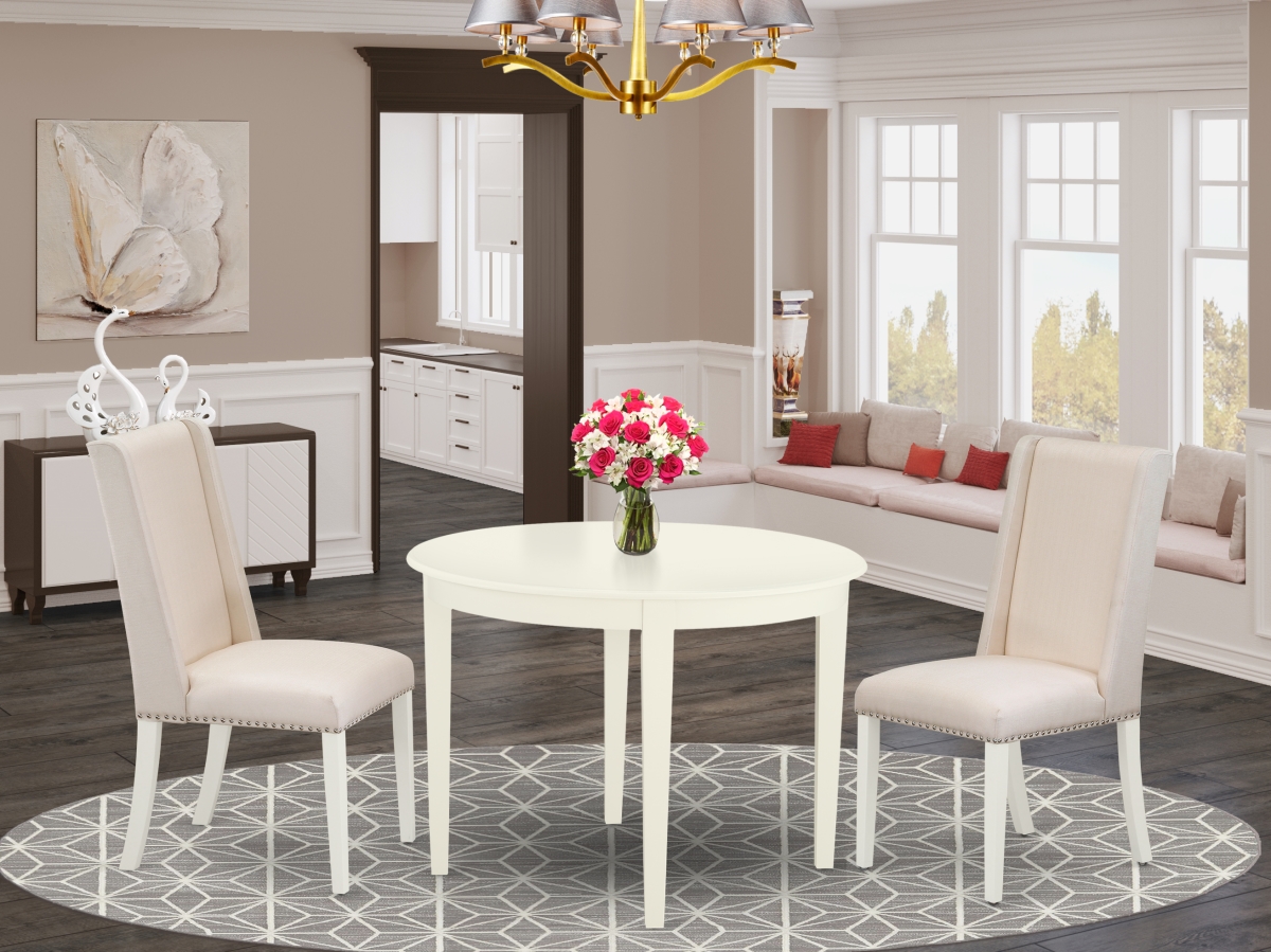 3 Piece Boston Dining Kitchen Table Set - Cream & Linen White