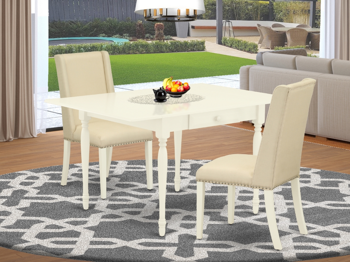 3 Piece Monza Dining Table Set - Cream & Linen White
