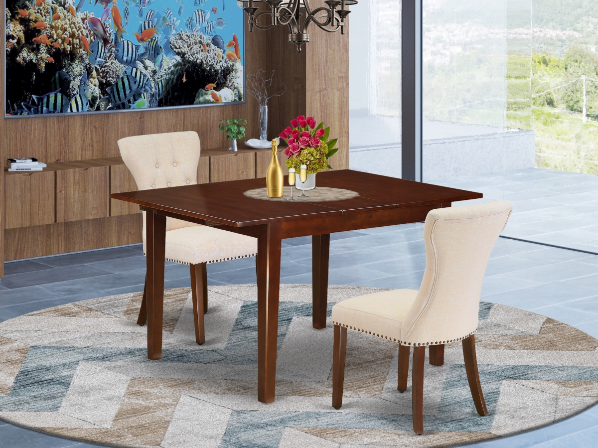 3 Piece Milan Dining Set - Light Beige & Mahogany