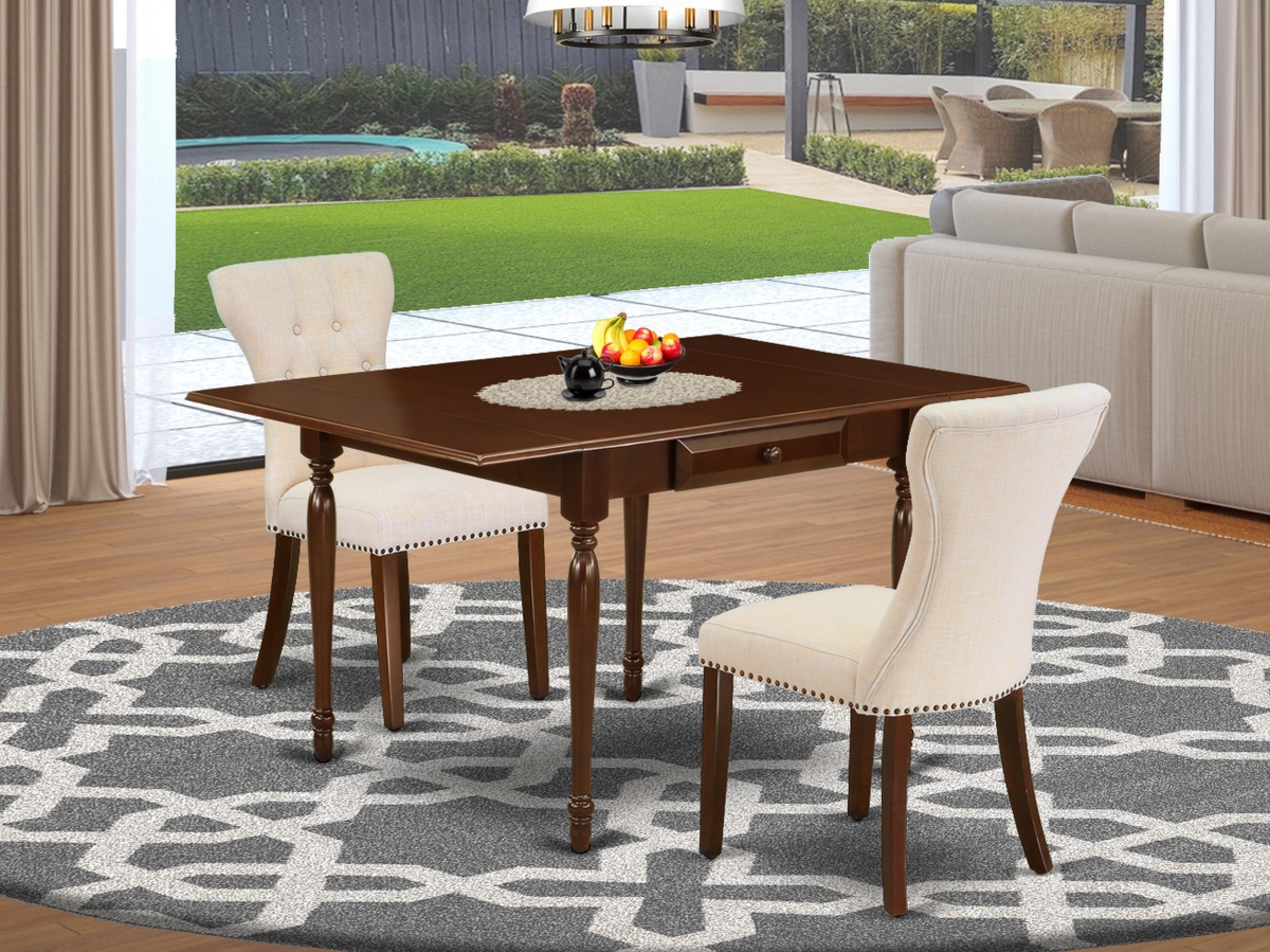 3 Piece Monza Dining Table Set - Light Beige & Mahogany