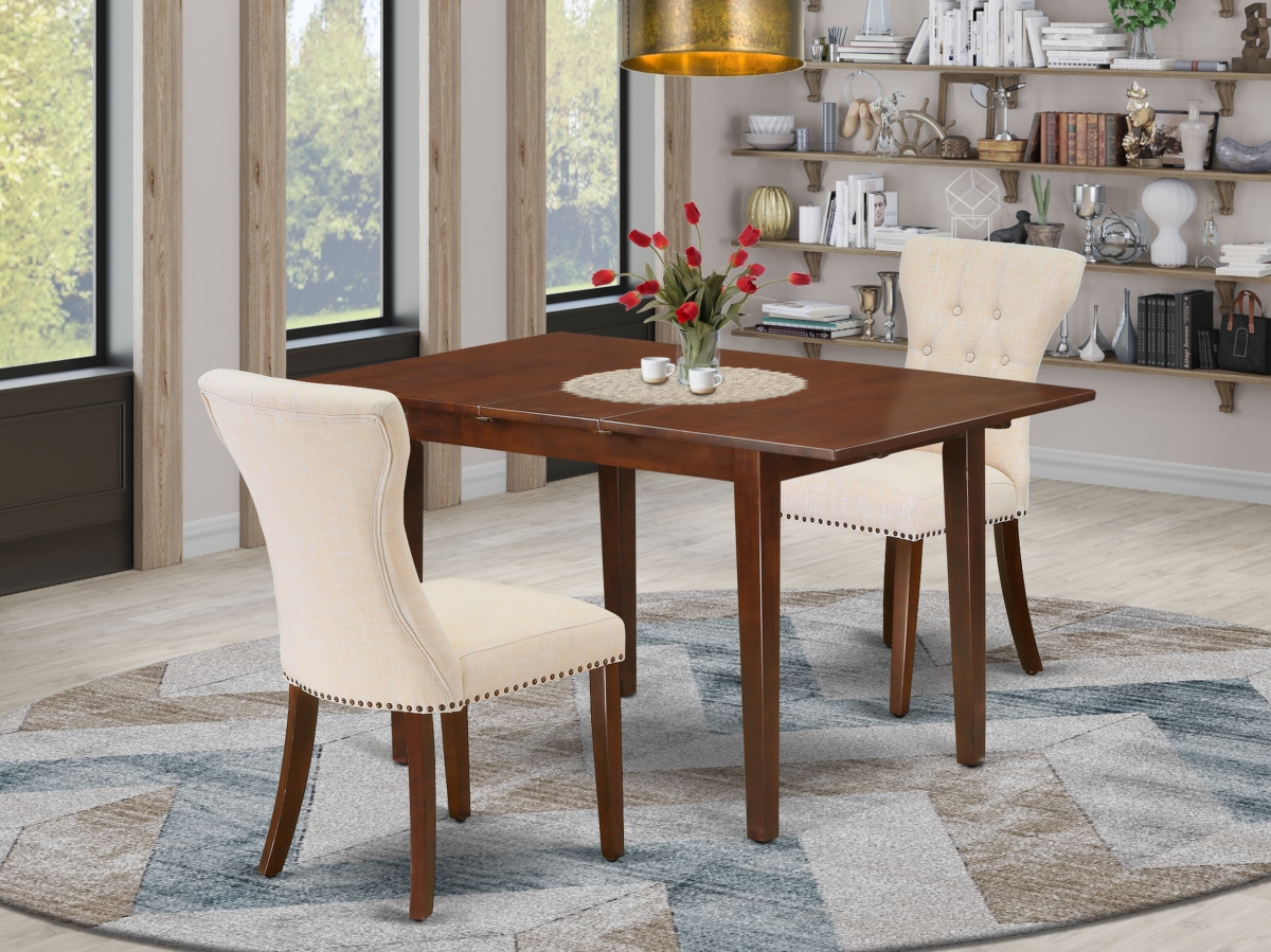 3 Piece Norfolk Dinette Set - Light Beige & Mahogany