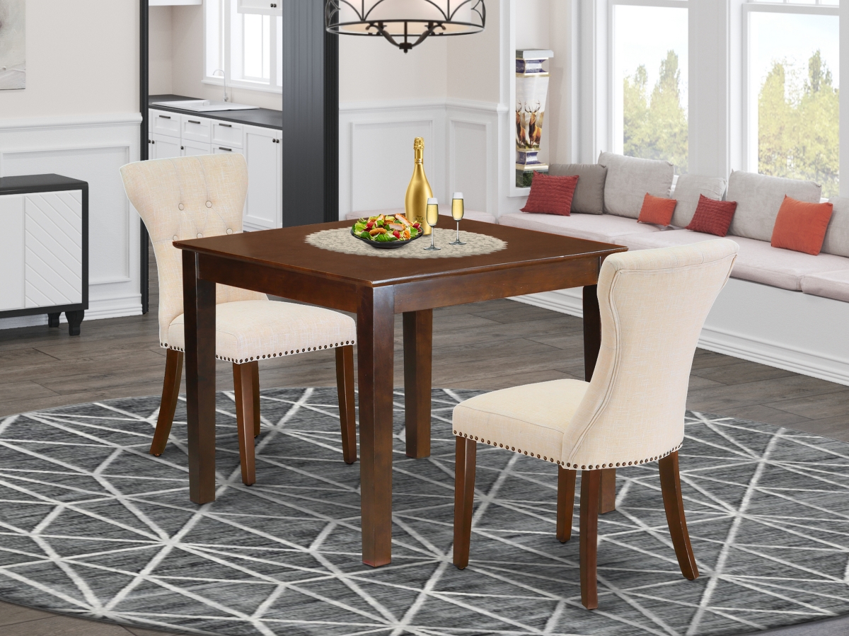 3 Piece Oxford Kitchen Dining Table Set - Light Beige & Mahogany