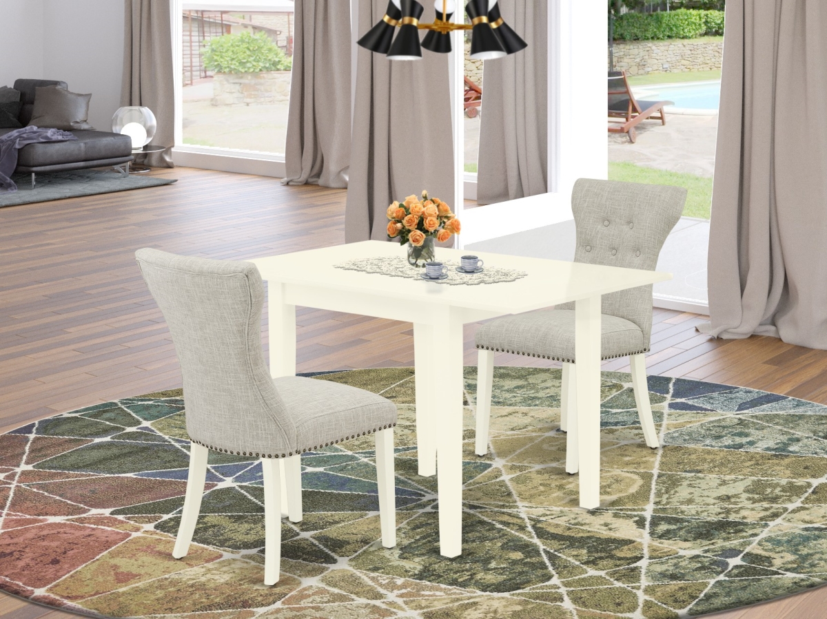 3 Piece Norden Rectangular Drop Leaves Dining Table Set - Doeskin & Linen White