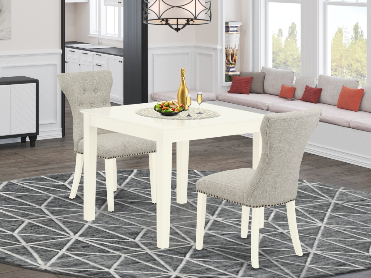 3 Piece Oxford Kitchen Dining Table Set - Doeskin & Linen White