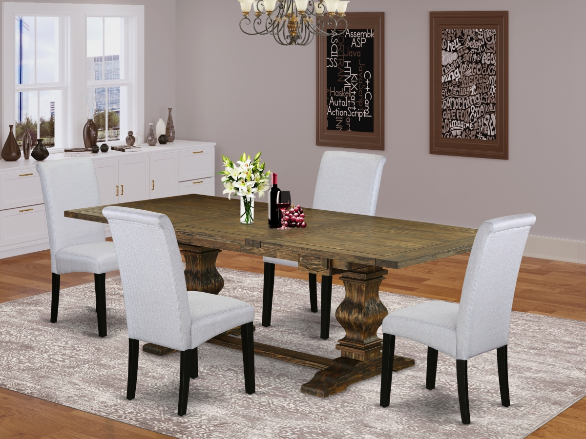 5 Piece Lassale Modern Dining Table Set - Distressed Jacobean, Black & Gray