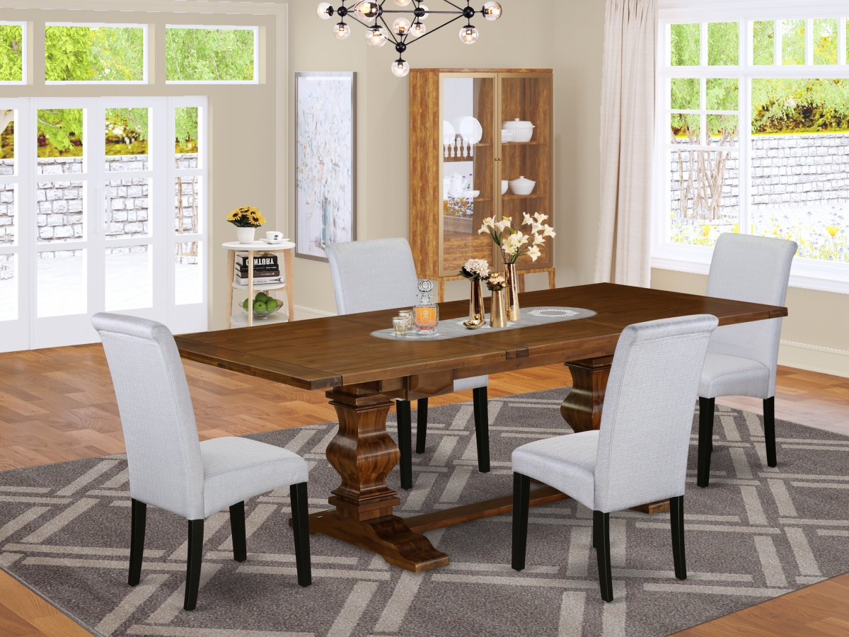 5 Piece Lassale Wooden Dining Table Set - Antique Walnut, Black & Gray