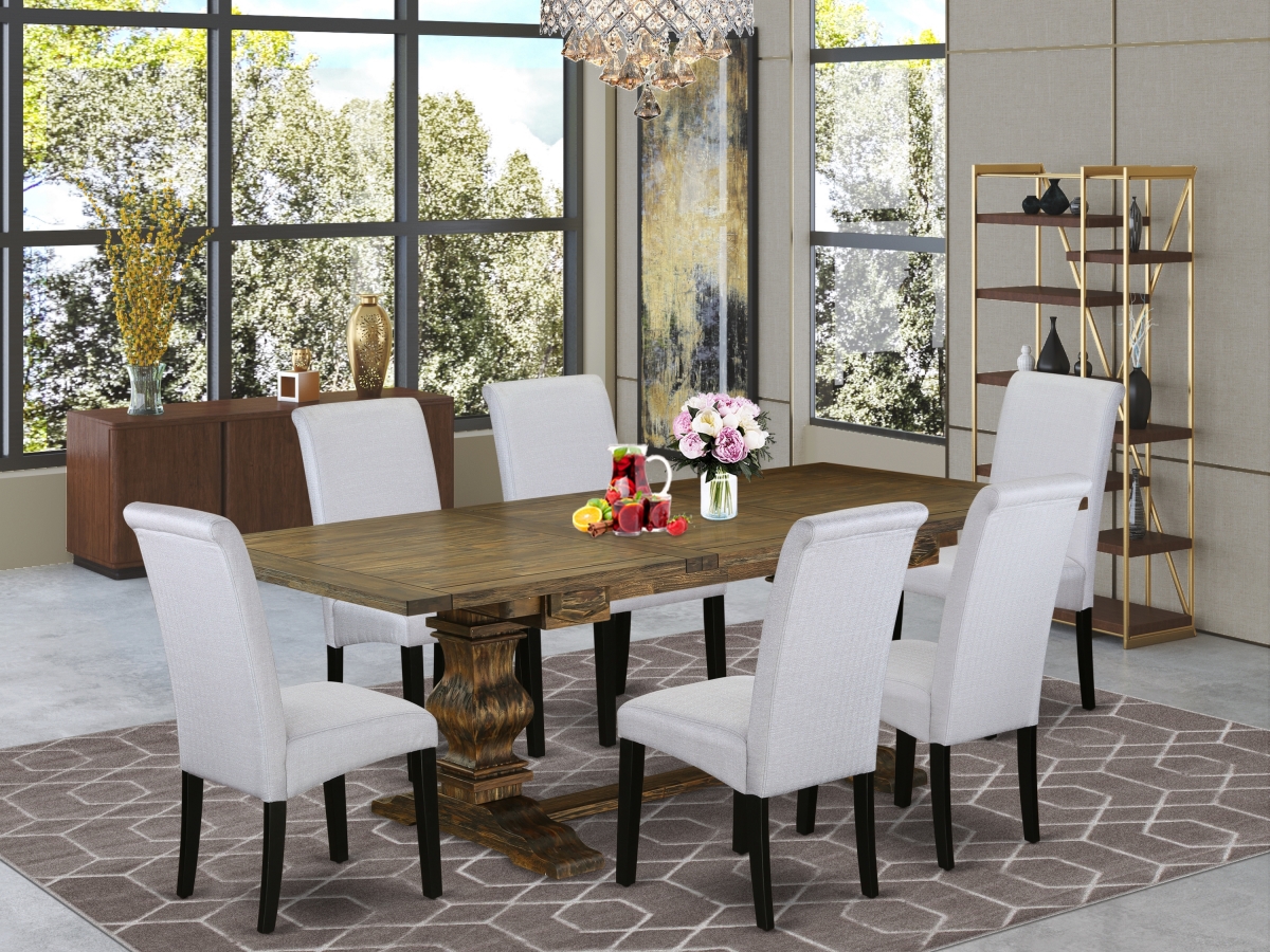 7 Piece Lassale Wood Dining Table Set - Distressed Jacobean, Black & Gray