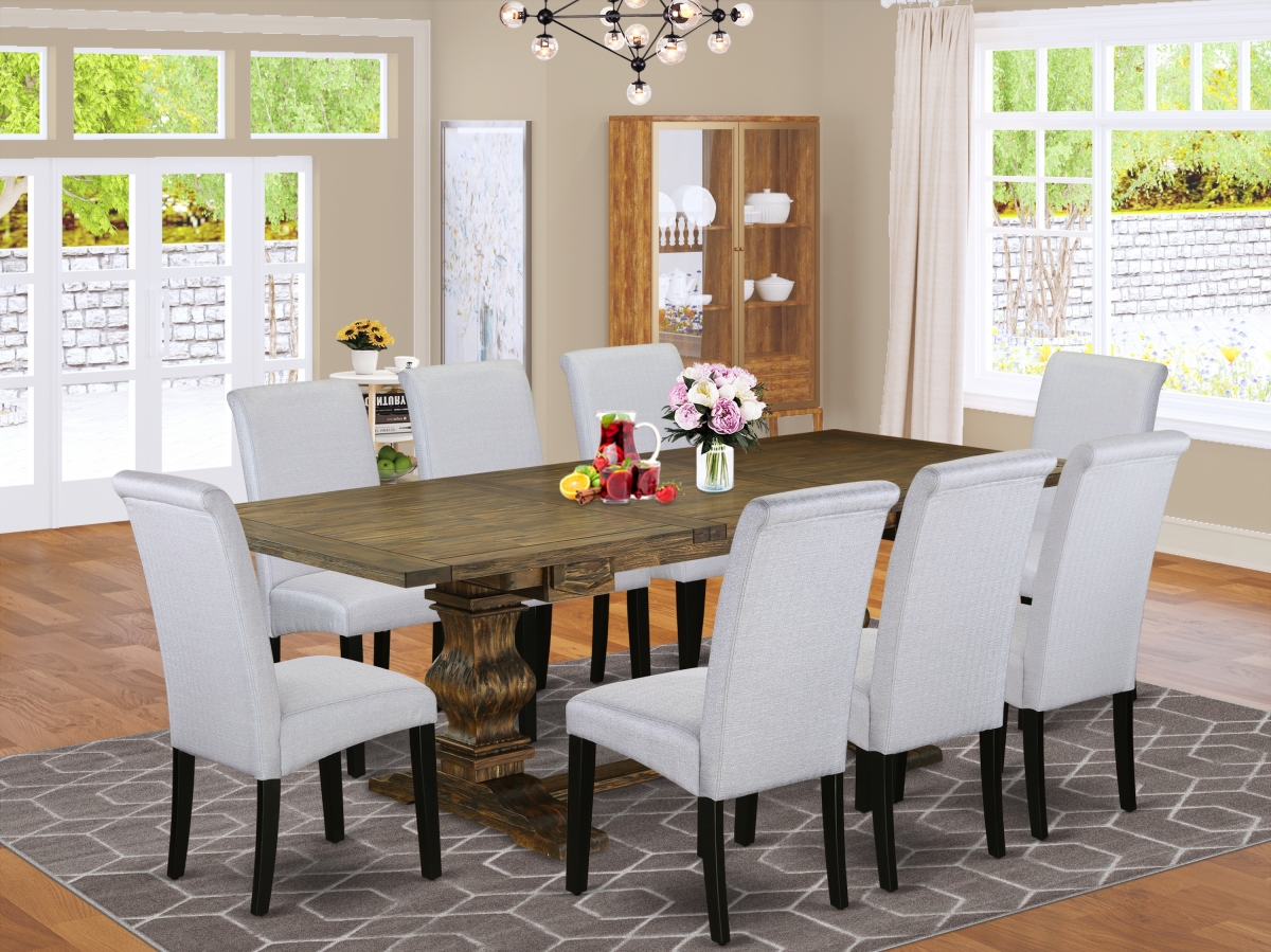 9 Piece Lassale Modern Dining Table Set - Distressed Jacobean, Black & Gray