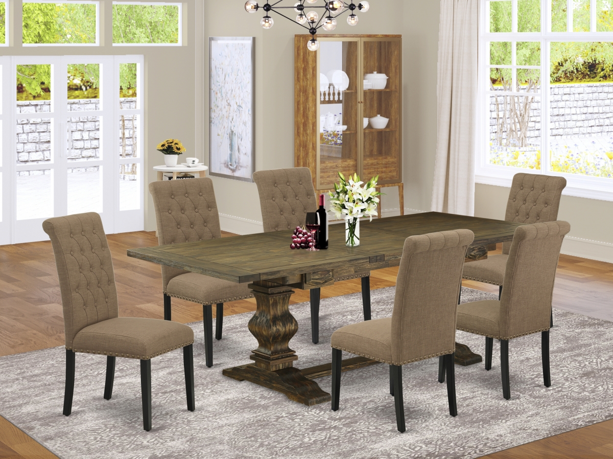 7 Piece Lassale Dining Room Table Set - Distressed Jacobean, Black & Light Sable