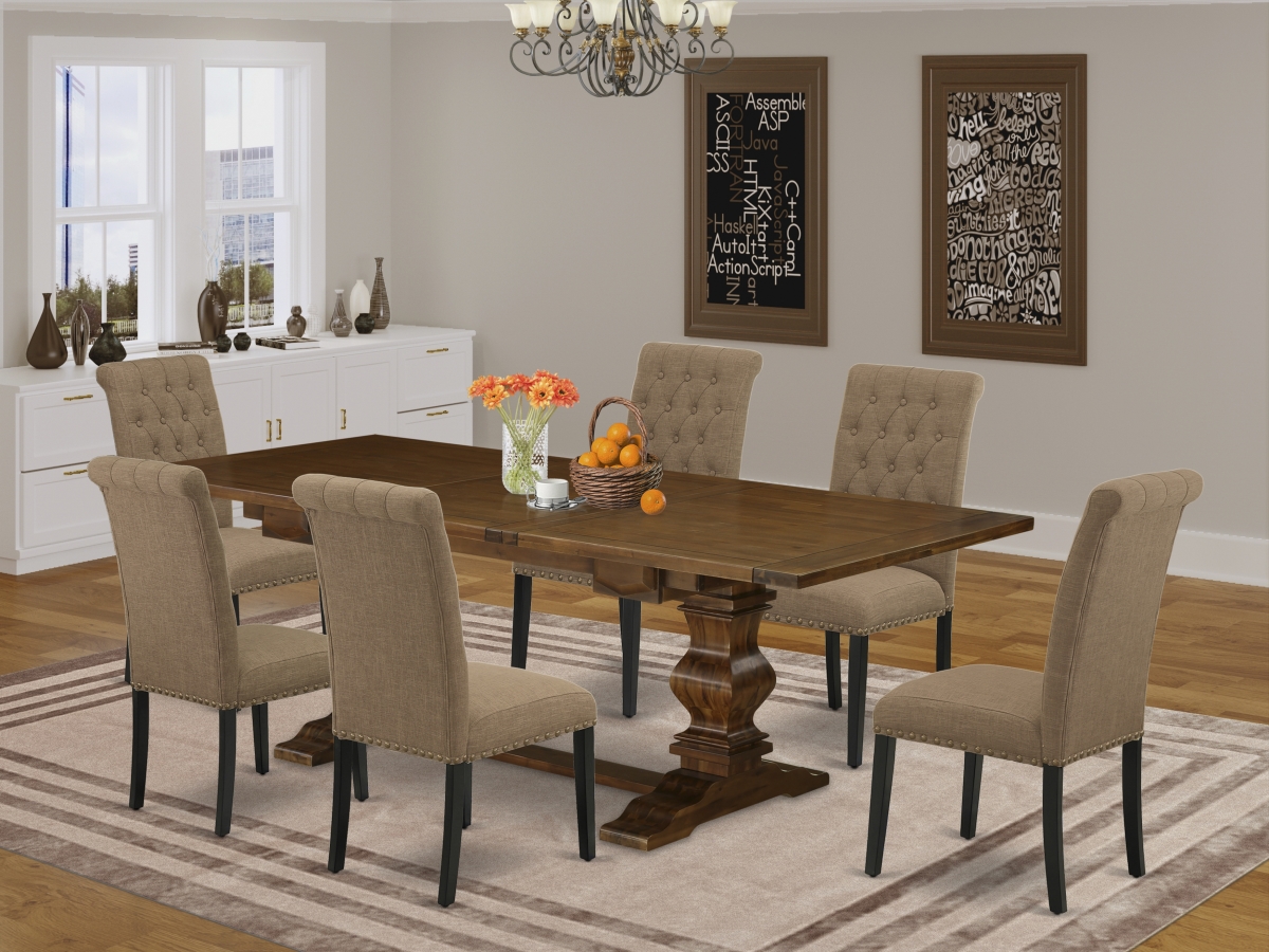 7 Piece Lassale Dining Room Table Set - Antique Walnut, Black & Light Sable