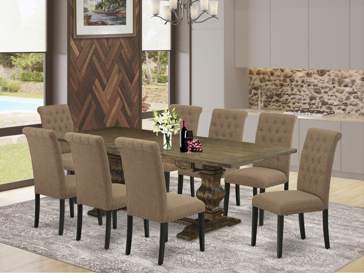 9 Piece Lassale Kitchen Table Set - Distressed Jacobean, Black & Light Sable