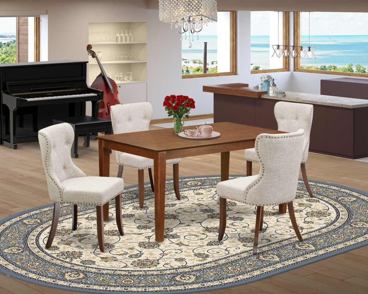 Capri Modern Dining Table Set - Mahogany & Doeskin, Set of 4
