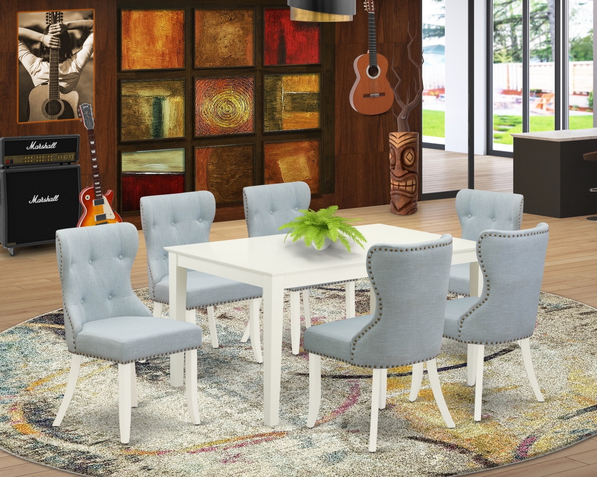 Capri Dining Set - Linen White & Baby Blue, Set of 6