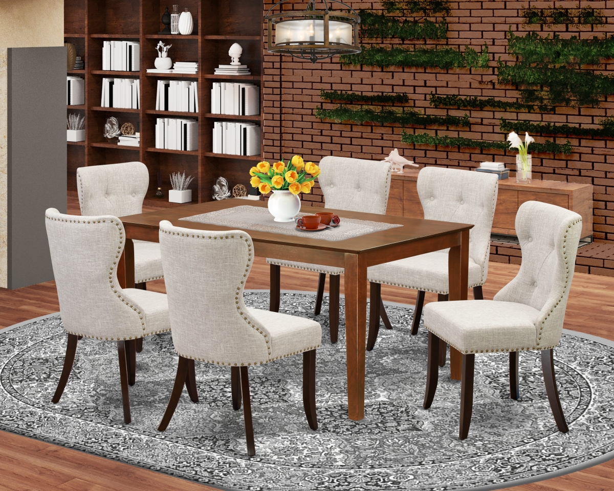 Capri Dining Table Set - Mahogany & Doeskin, Set of 6