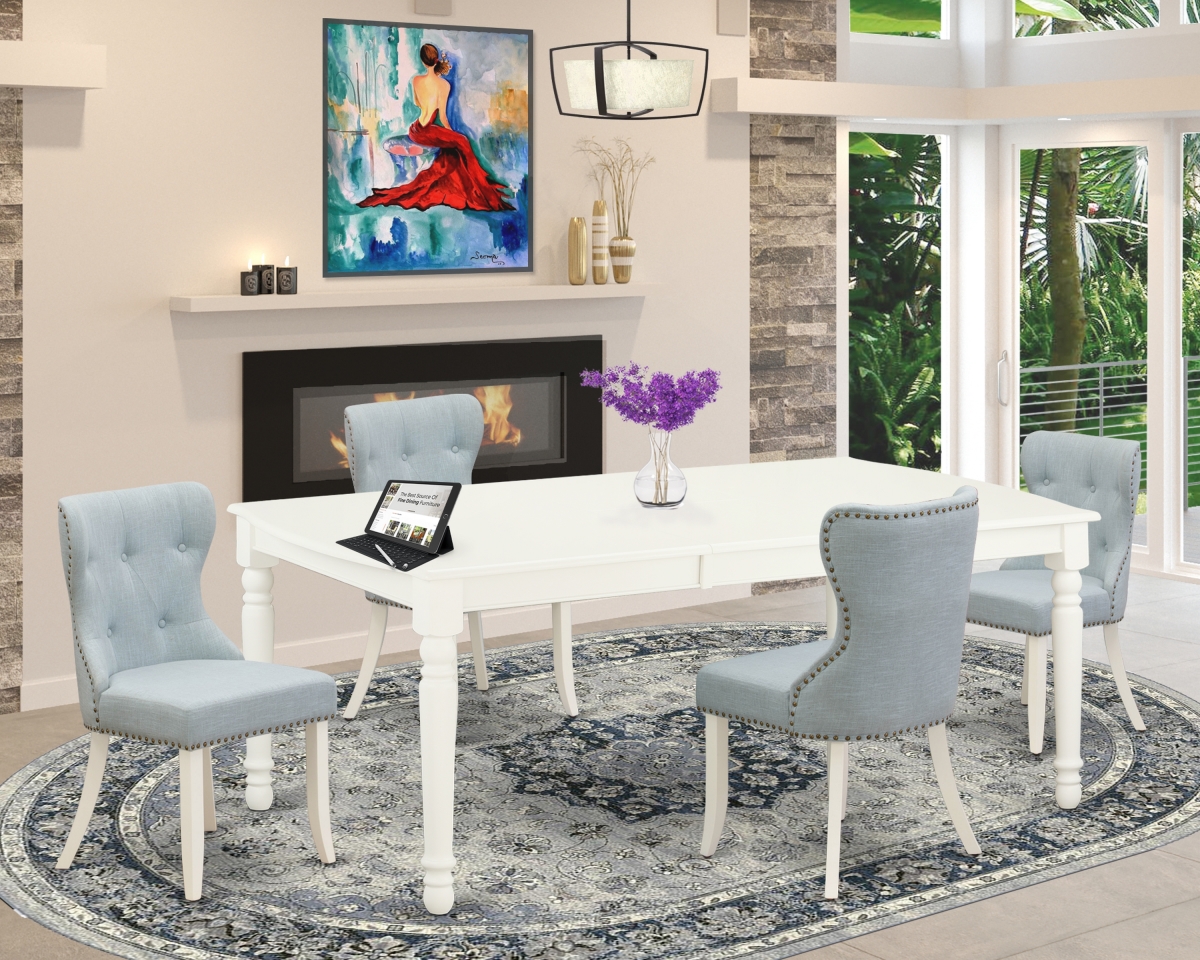 Dover Dining Table Set - Linen White & Baby Blue, Set of 4