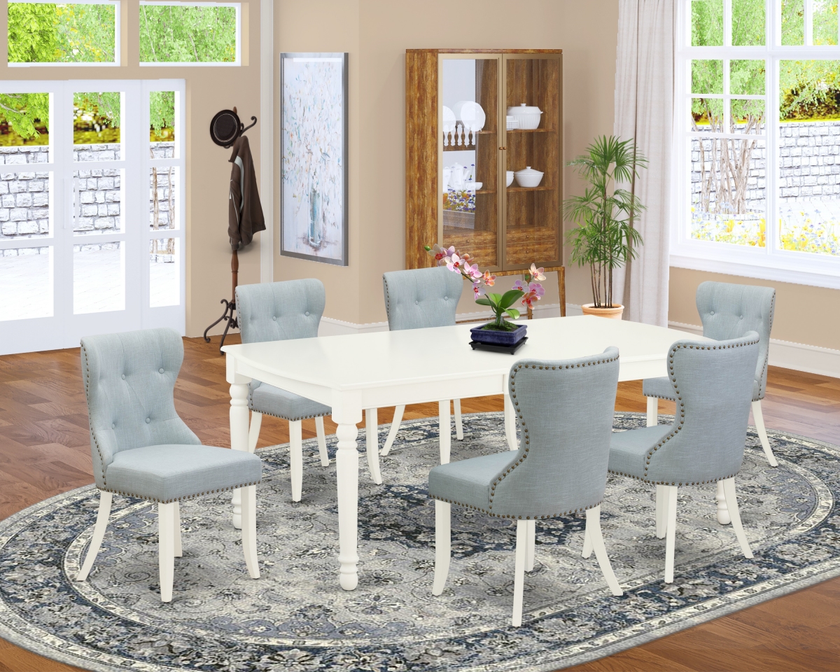 Dover Dining Room Table Set - Linen White & Baby Blue, Set of 6