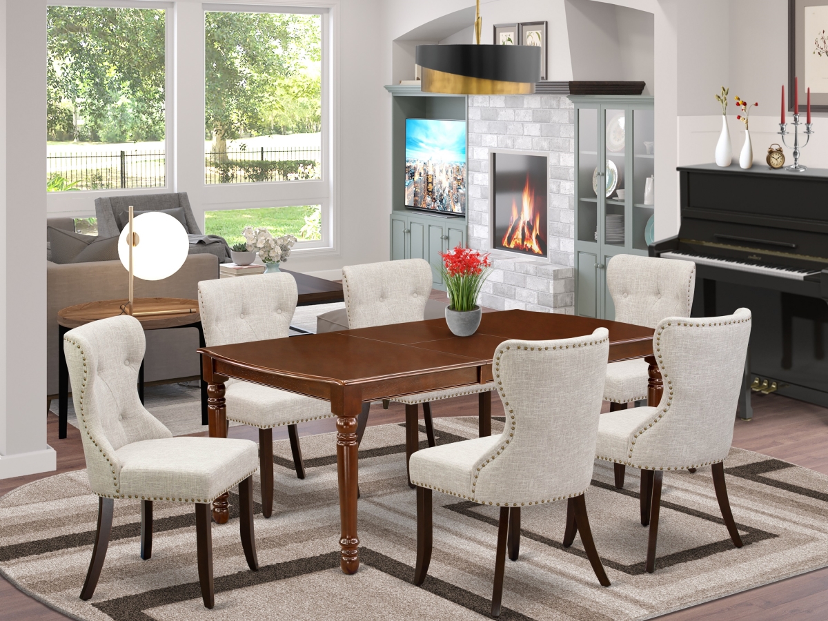 Dover Wooden Dining Table Set - Mahogany & Doeskin, Set of 6